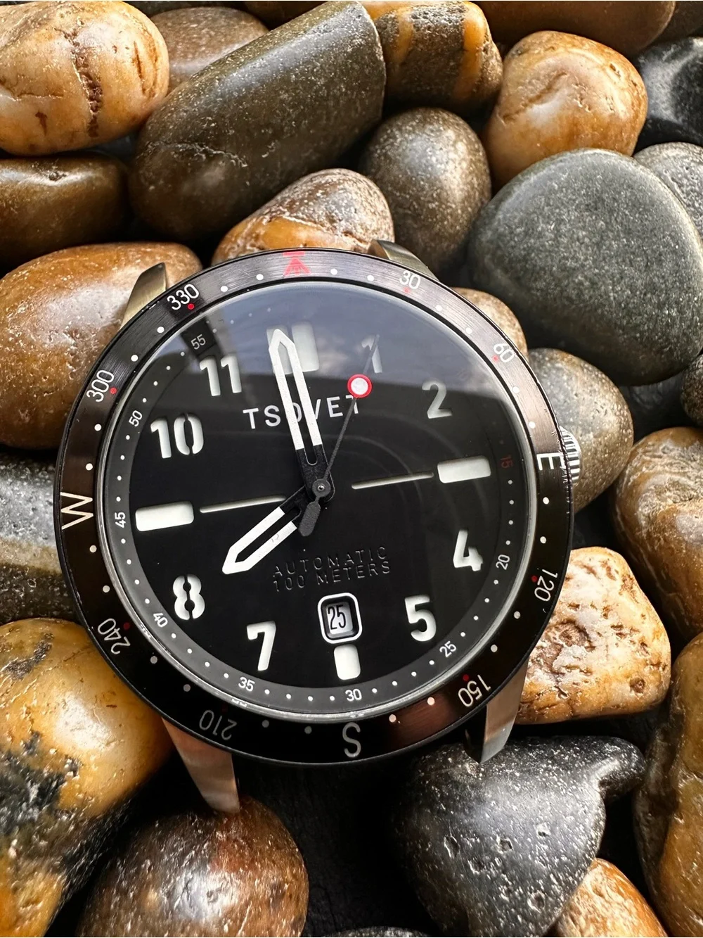Tsovet Black Dial Diver Watch with Compass Bezel automatic Miyota 8215